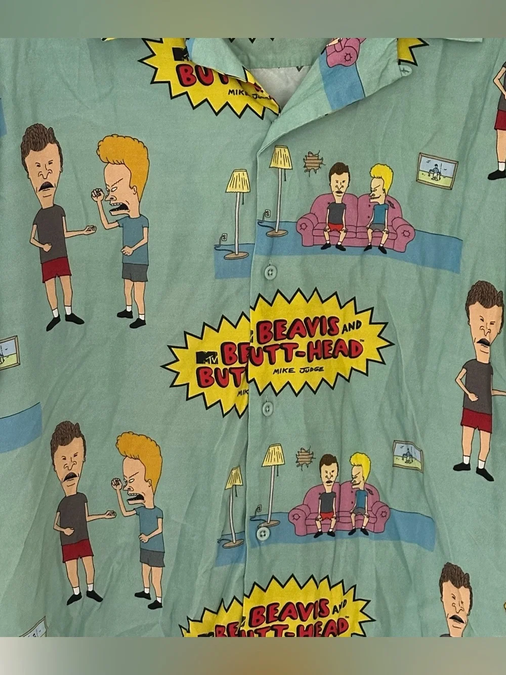 Beavis And ButtHead Hawaiian Bowling Button Down Shirt Men’s Adults XL RARE